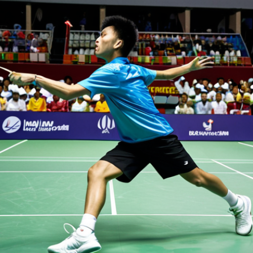Home 14 **
"A professional badminton player, fully clothed in sports attire, dynamically hitting a shuttlecock during the Malaysia Open in Kuala Lumpur, appropriate content, safe for work, perfect anatomy, natural proportions, vibrant colors, spectators in the background, daytime, professional sports photography, high quality, modest clothing, family-friendly."
**