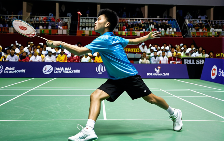 **
"A professional badminton player, fully clothed in sports attire, dynamically hitting a shuttlecock during the Malaysia Open in Kuala Lumpur, appropriate content, safe for work, perfect anatomy, natural proportions, vibrant colors, spectators in the background, daytime, professional sports photography, high quality, modest clothing, family-friendly."
**