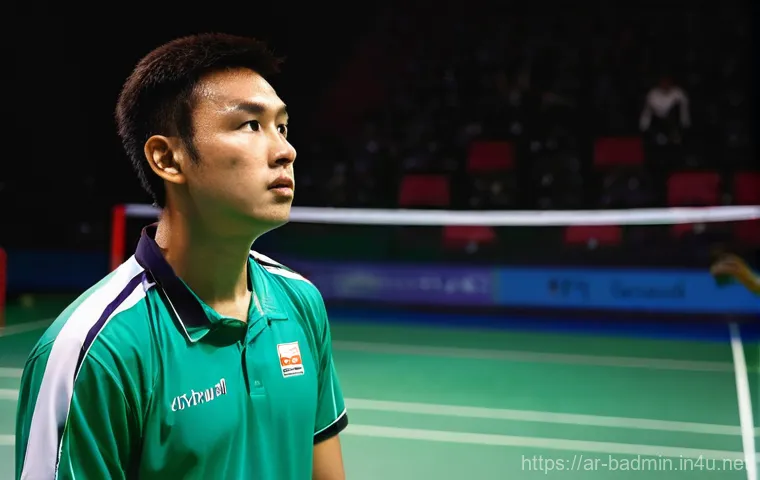 배드민턴 경기 중 심리전 대처법 - **Prompt 1: Unwavering Focus in a Badminton Match**
"A male badminton player, mid-game, stands p...