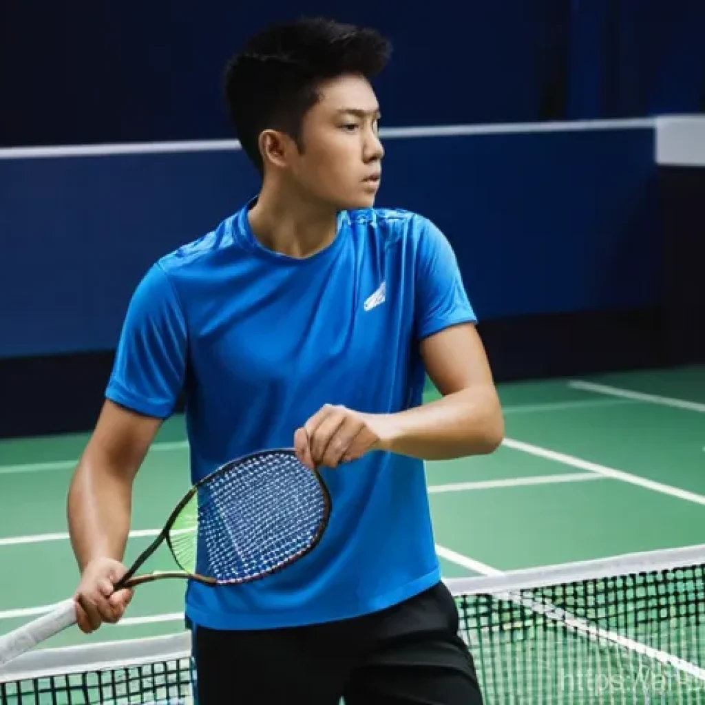 배드민턴 용품 관리 방법 - **Prompt 1: Dedicated Racket Maintenance**
"A male badminton player, mid-20s, with a focused exp...