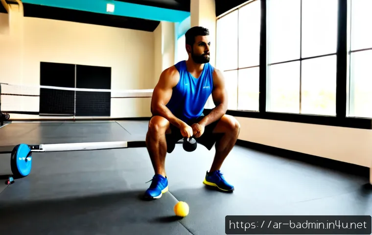 배드민턴과 웨이트 트레이닝 병행법 - Photorealistic split-scene fitness concept in a modern Gulf sports club: an athletic adult Arab man ...